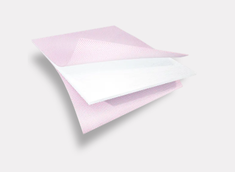 Unfolded XLTA dressing: two non-adherent outer layers either side of a super-absorbent hydrocapillary core.